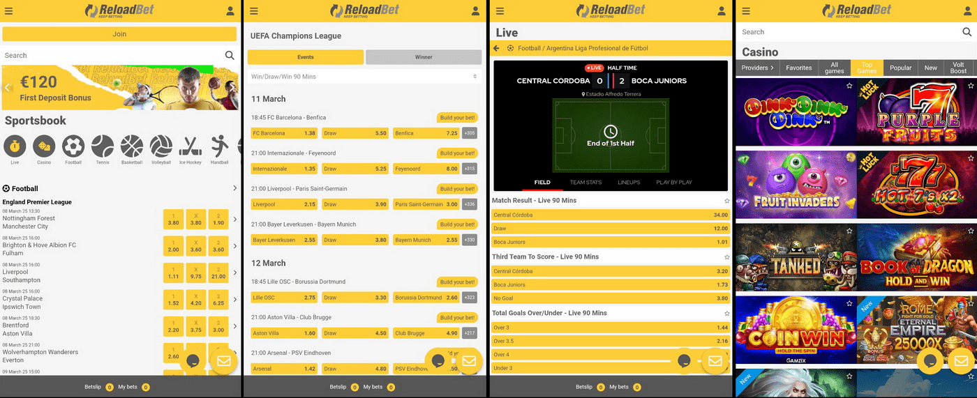 Stave Reloadbet prek mobilnega telefona